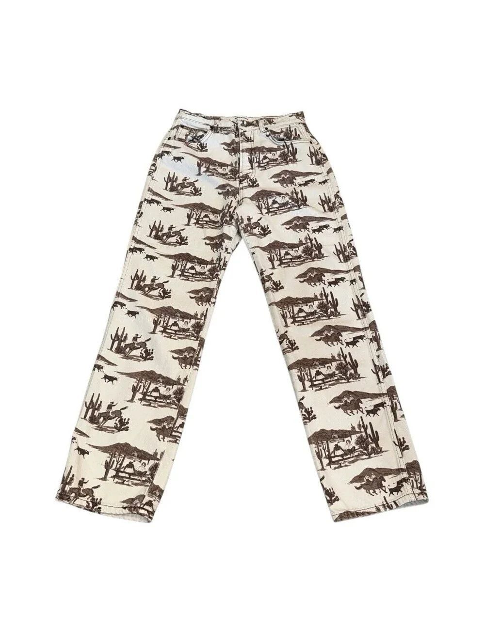 Reformation Sonora High Rise Straight Jeans Western Cowboy Toile Print 26 Cream